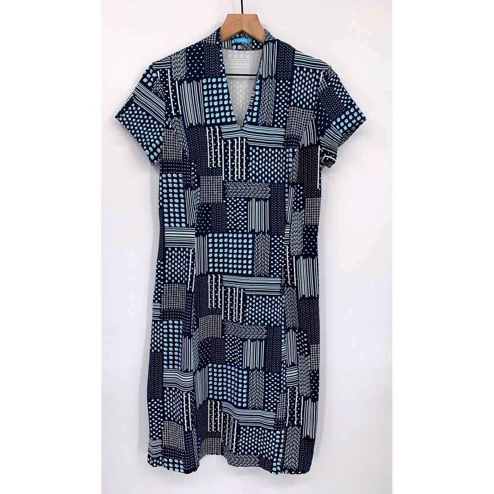 J McLaughlin Dress Womens Medium Blue Geometric Catalina Cloth Stretch